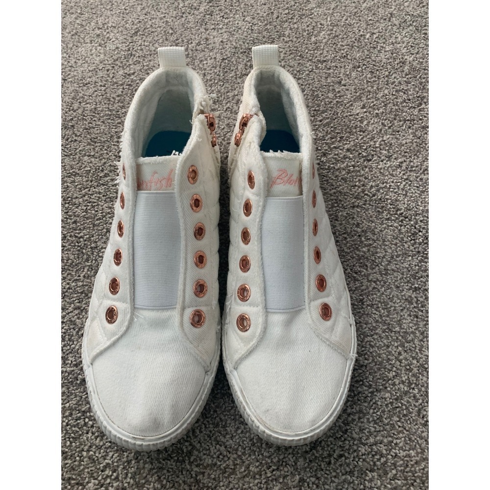 Blowfish Malibu White Quilted Canvas High Top Sneakers Rose Gold Zip Y2K Retro 9